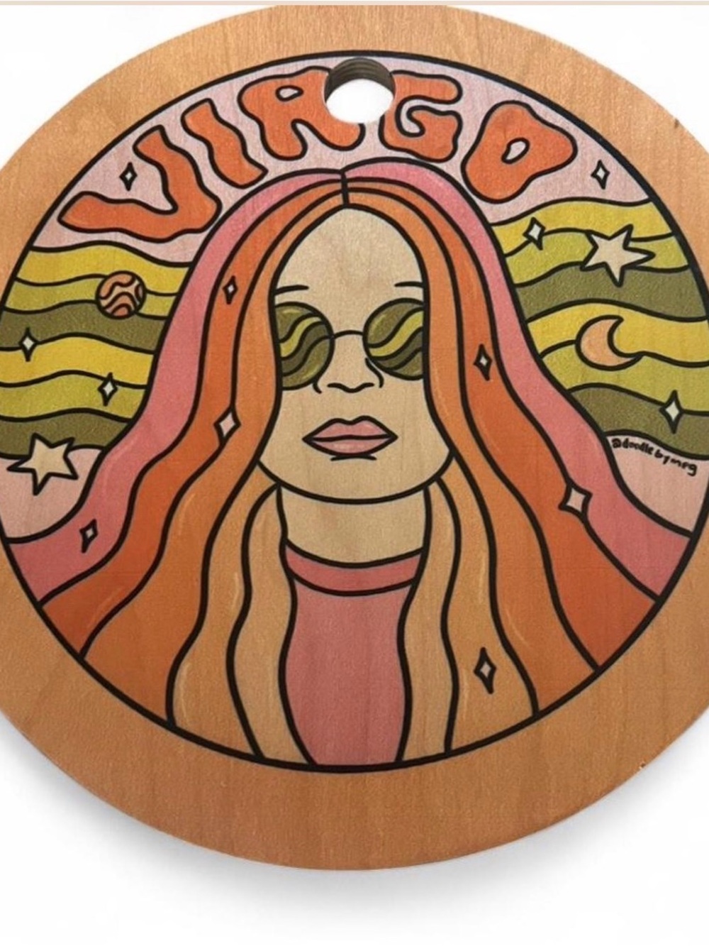 Virgo Retro Circle Wall Art - Pink & Orange Groovy Portrait